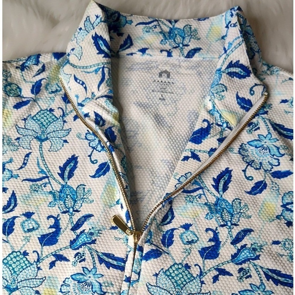 Cabana Life Sport Floral Print Sleeveless Golf Top, White Blue, Women's